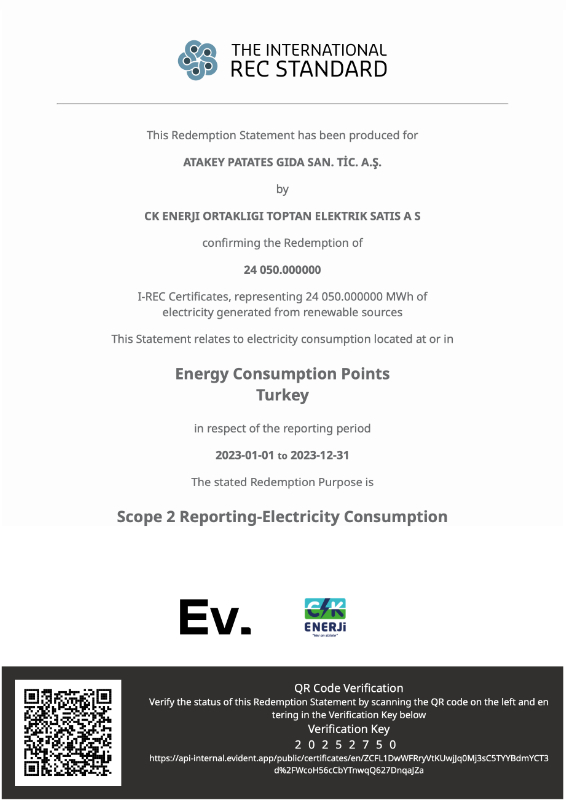 Uluslararası Yenilenebilir Enerji Sertifikası (I-REC) – 2023